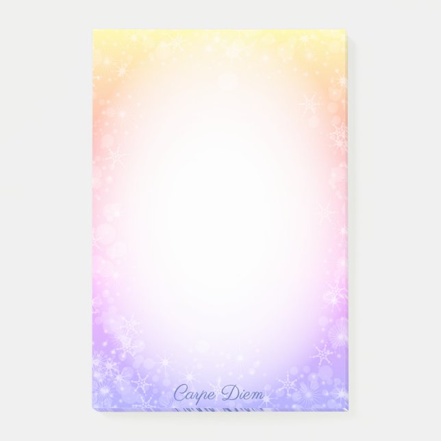 Snowflakes & Calligraphy on Pastel Colour Gradient Post-it Notes (Front)