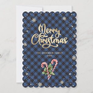 Snowflakes Candy Cane Holly Berries Christmas Holiday Card