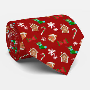 Snowflakes Candy Cane Red Christmas Pattern Tie