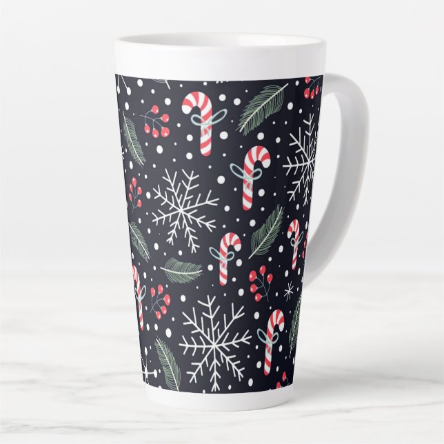 Snowflakes & Candy Canes Holiday Latte Mug (Right Angle)