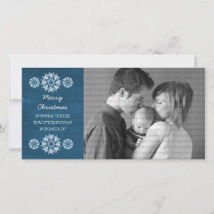 Snowflakes Chalkboard Holiday Photo Card, Blue Card