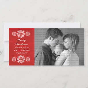 Snowflakes Chalkboard Holiday Photo Card, Red Card