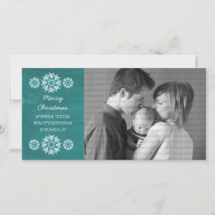 Snowflakes Chalkboard Holiday Photo Card, Teal Card
