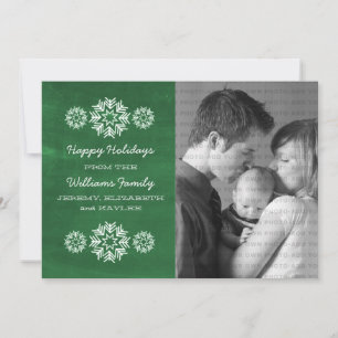 Snowflakes Chalkboard Photo Flat Card, Green Holiday Card