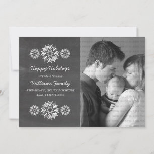 Snowflakes Chalkboard Photo Flat Card, Grey Holiday Card