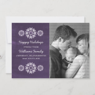 Snowflakes Chalkboard Photo Flat Card, Purple Holiday Card