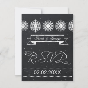 snowflakes chalkboard winter wedding RSVP Card