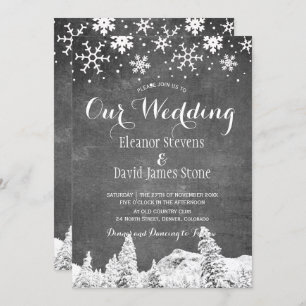 Snowflakes chalkboard winter woodland wedding invitation