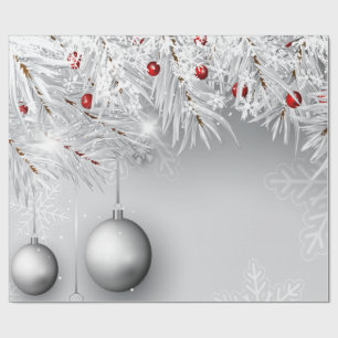 Snowflakes,Christmas Balls,Tree Branches Holiday Wrapping Paper