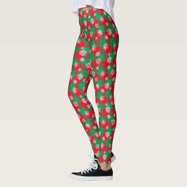 Snowflakes Christmas Buffalo Plaid Leggings (Left)