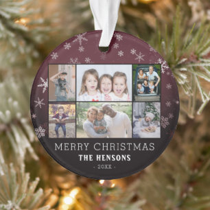 Snowflakes Christmas Family 6 Photo Collage Ornament