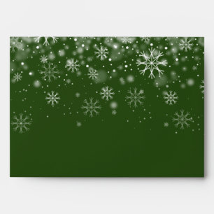 Snowflakes Christmas Green Return Address Envelope