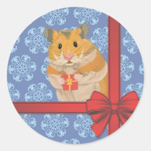 Snowflakes Christmas Hamster Classic Round Sticker