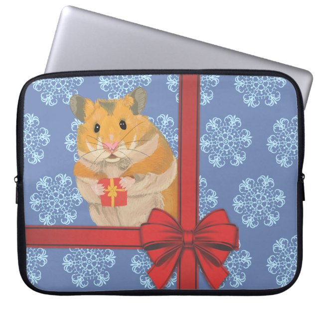 Snowflakes Christmas Hamster Laptop Sleeve (Front)