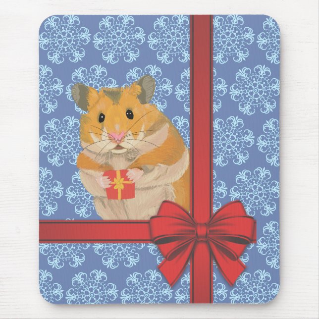 Snowflakes Christmas Hamster Mouse Mat (Front)