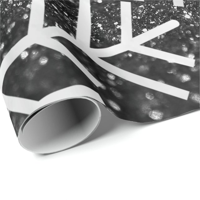 Snowflakes Christmas Holiday Black White Glitter Wrapping Paper (Roll Corner)