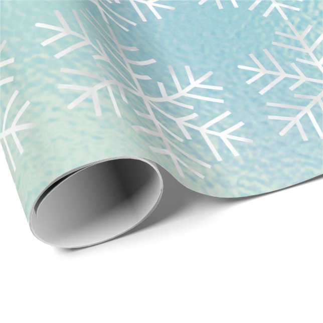 Snowflakes Christmas Holiday Blue Frozen Merry1 Wrapping Paper (Roll Corner)