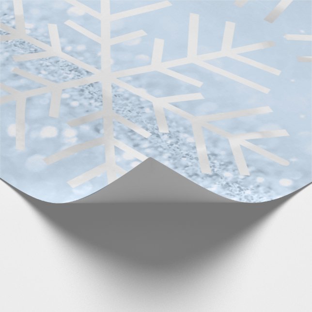 Snowflakes Christmas Holiday Grey Blue Glitter Wrapping Paper (Corner)