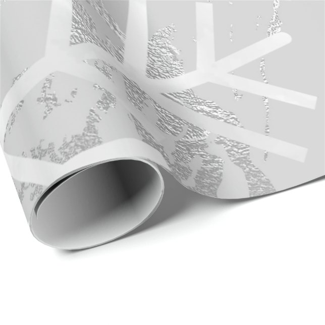 Snowflakes Christmas Holiday Marble Grey Silver Wrapping Paper (Roll Corner)