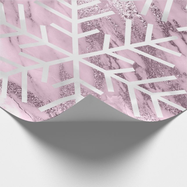 Snowflakes Christmas Holiday Marble Mauve Puple Wrapping Paper (Corner)