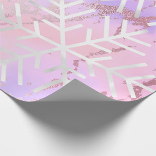 Snowflakes Christmas Holiday Marble Pink Blue Peac Wrapping Paper