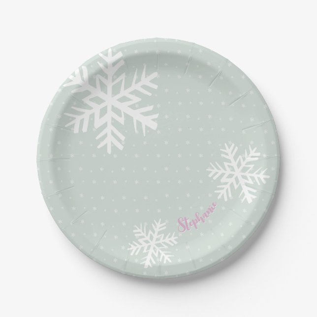 Snowflakes Christmas Paper Plates (Front)