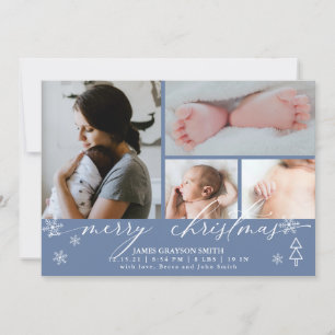 Snowflakes Christmas Photo Baby Announcement Blue