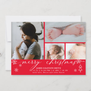 Snowflakes Christmas Photo Baby Announcement Red