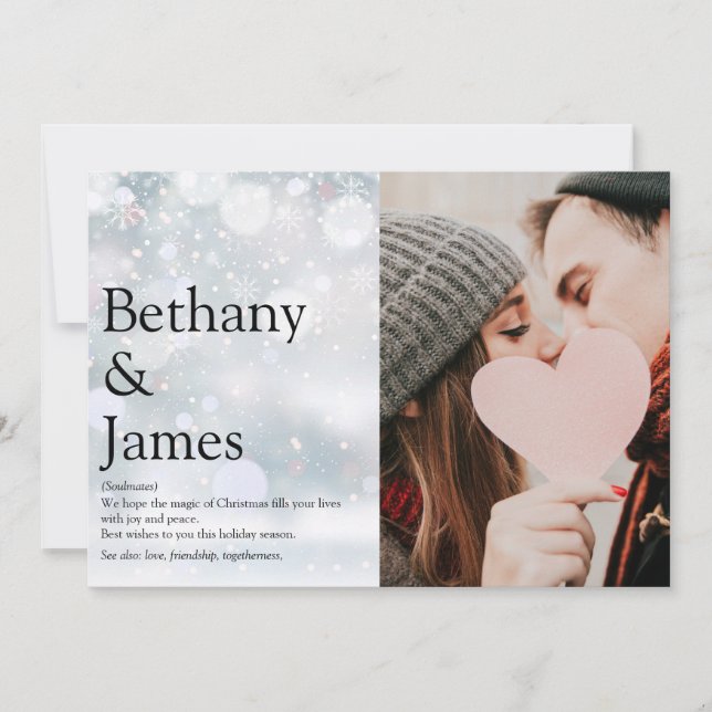 Snowflakes Christmas Photo Couples Definition Holiday Card (Front)