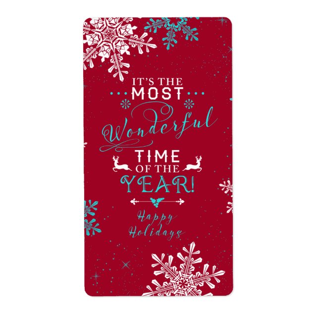 Snowflakes Christmas Red Turquoise Wonderful Time (Front)