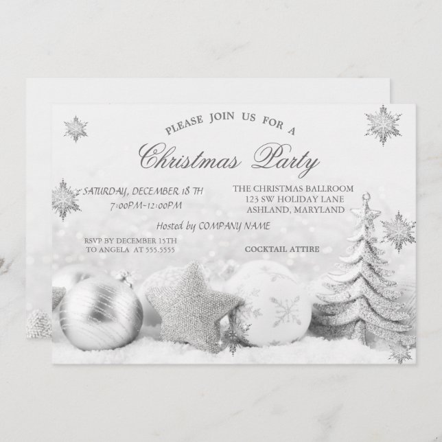 Snowflakes,Christmas Tree Balls Company   Invitation (Front/Back)