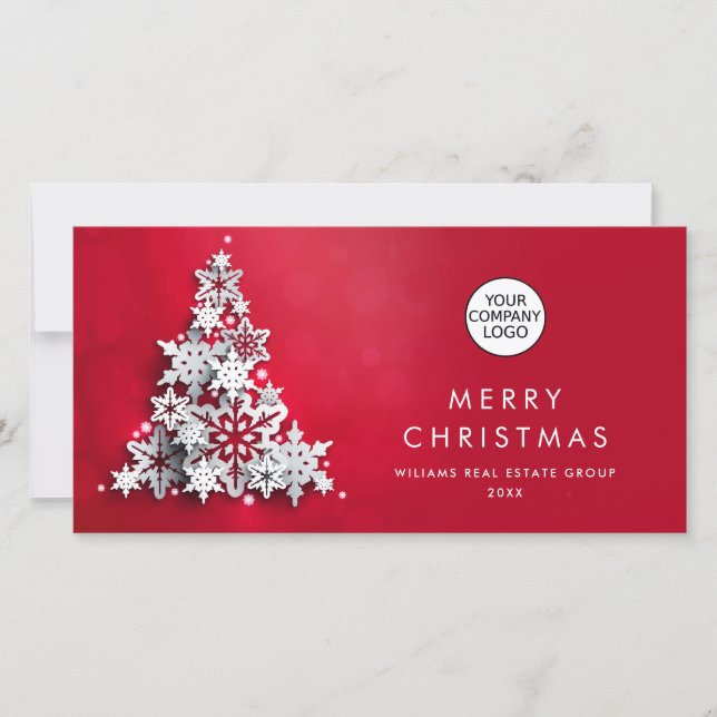 Snowflakes Christmas Tree Corporate Greeting Holiday Card (Front)