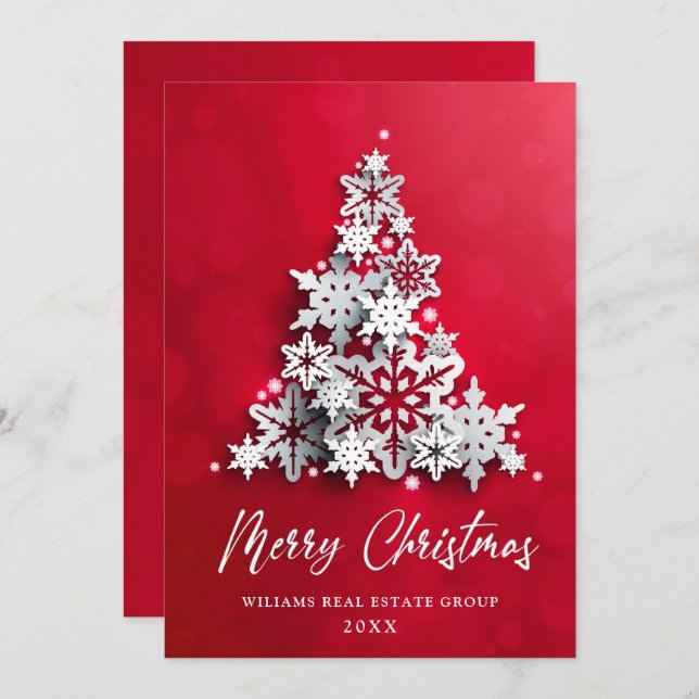 Snowflakes Christmas Tree Corporate Greeting Holiday Card (Front/Back)