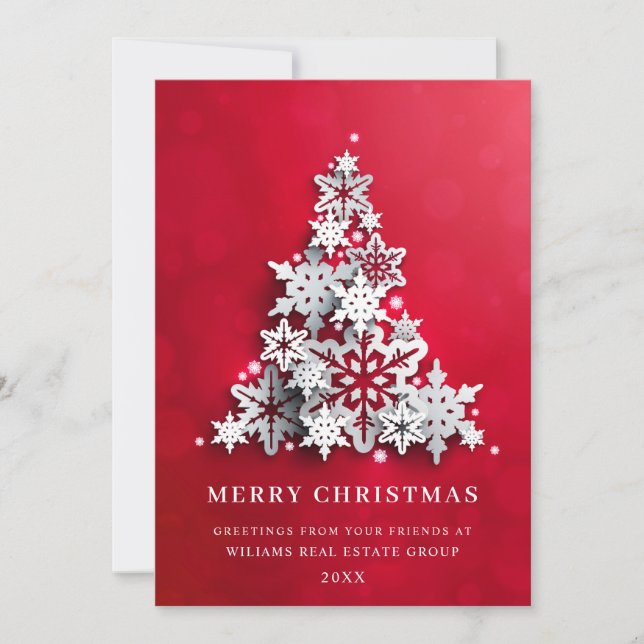 Snowflakes Christmas Tree Corporate Greeting Holiday Card (Front)