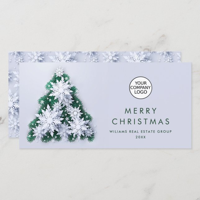 Snowflakes Christmas Tree Corporate Greeting Holiday Card (Front/Back)