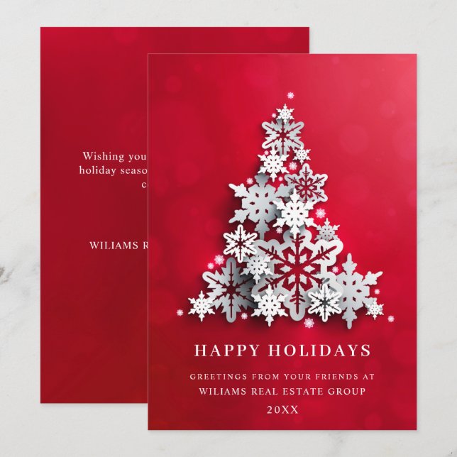 Snowflakes Christmas Tree Corporate Greeting Holiday Card (Front/Back)