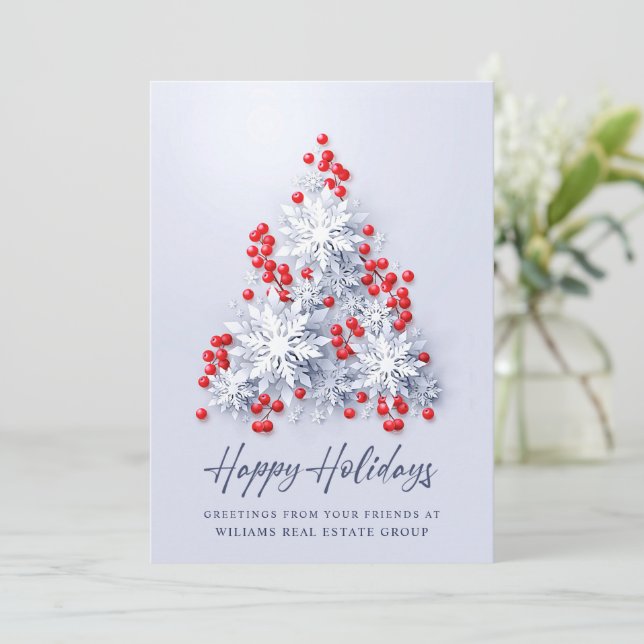 Snowflakes Christmas Tree Corporate Greeting Holiday Card (Standing Front)