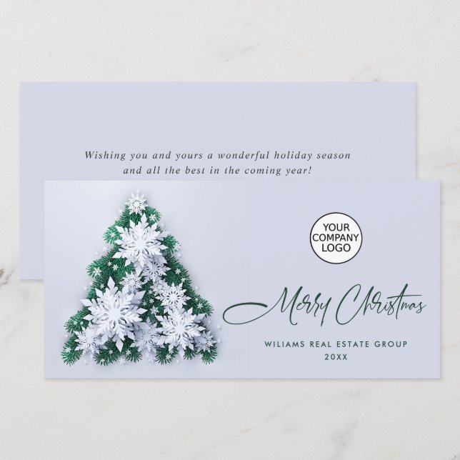 Snowflakes Christmas Tree Corporate Greeting Holiday Card (Front/Back)