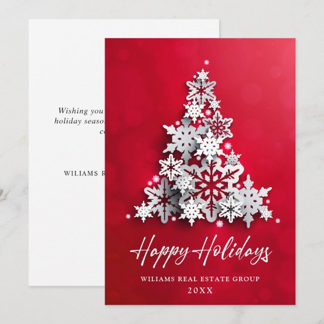 Snowflakes Christmas Tree Corporate Greeting Holiday Card (Front/Back)