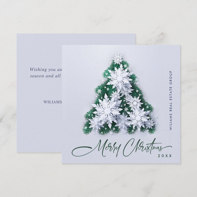 Snowflakes Christmas Tree Corporate Greeting Holiday Card (Front/Back)