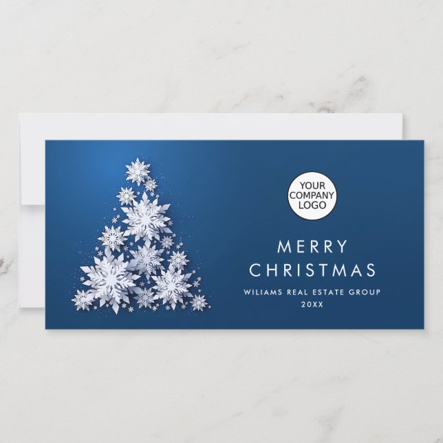 Snowflakes Christmas Tree Corporate Greeting Holiday Card (Front)