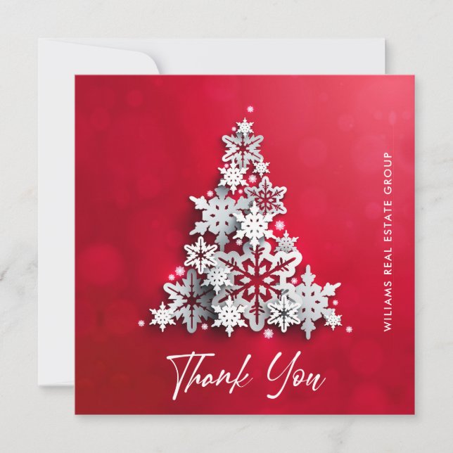 Snowflakes Christmas Tree Corporate Holiday Thank You Card (Front)