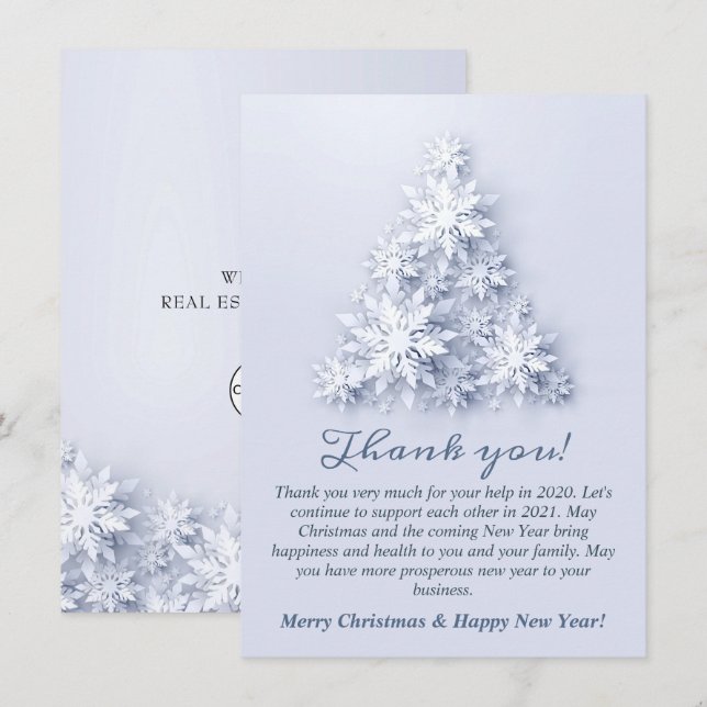 Snowflakes Christmas Tree Corporate Holiday Thank You Card (Front/Back)