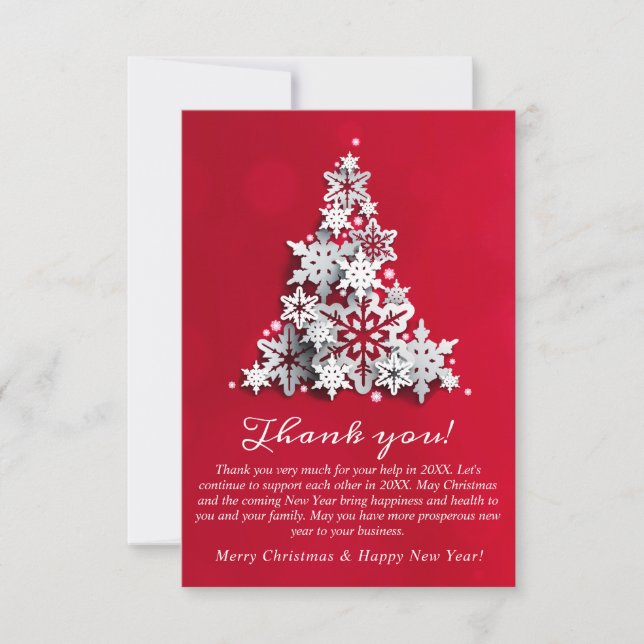 Snowflakes Christmas Tree Corporate Holiday Thank You Card (Front)