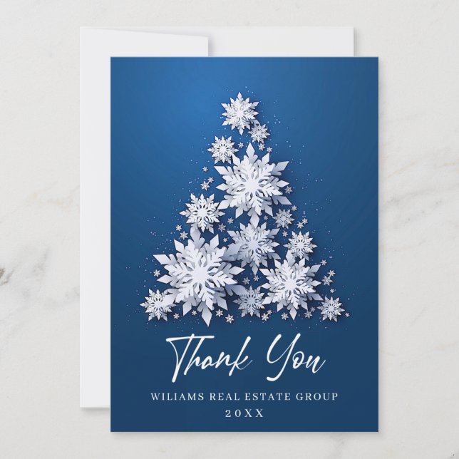 Snowflakes Christmas Tree Corporate Holiday Thank You Card (Front)
