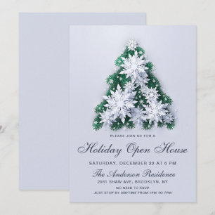 Snowflakes Christmas Tree Holiday Open House Invitation
