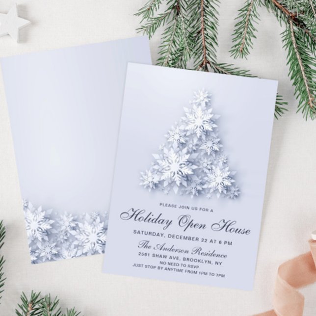 Snowflakes Christmas Tree Holiday Open House Invitation (Creator Uploaded)