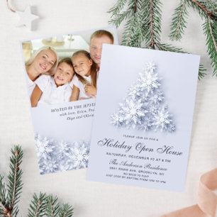 Snowflakes Christmas Tree Holiday Open House Invitation