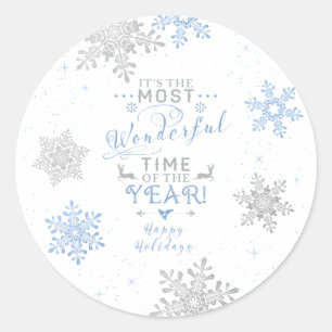 Snowflakes Christmas Xmas Blue Grey White Classic Round Sticker