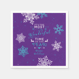 Snowflakes Christmas Xmas Purple Turquoise Napkin